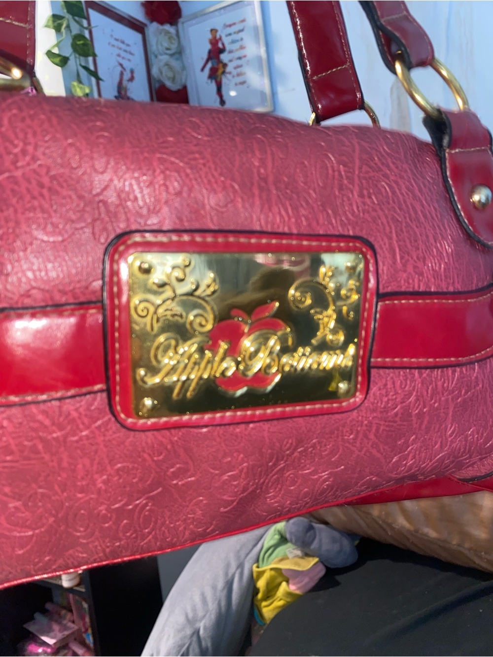 Apple Bottoms Y2K Red Embossed Logo Shoulder Bag Gold Hardware